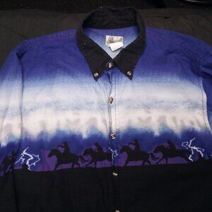 Vintage Express Rider Storm Cowboys Horseback Button Shirt